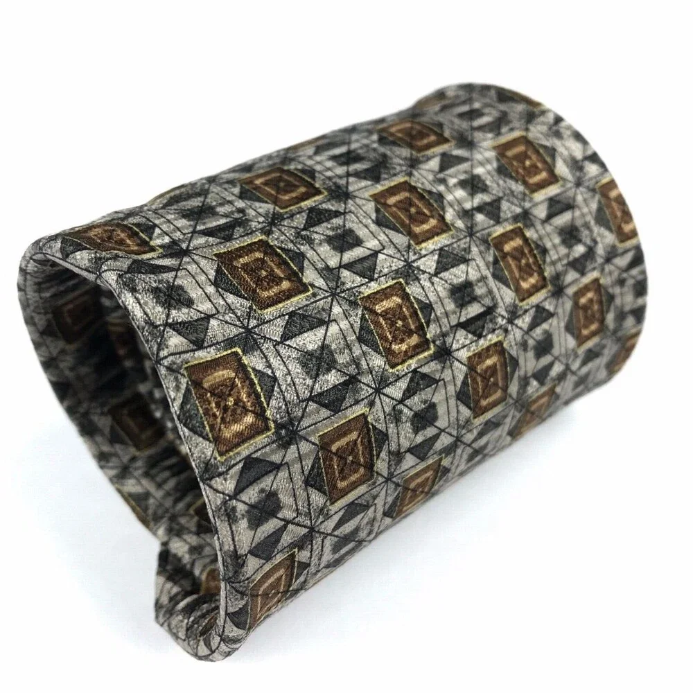 Robert Talbott Studio Men's Silk Hand-sewn Geometric Necktie Gray Tan Tie 57